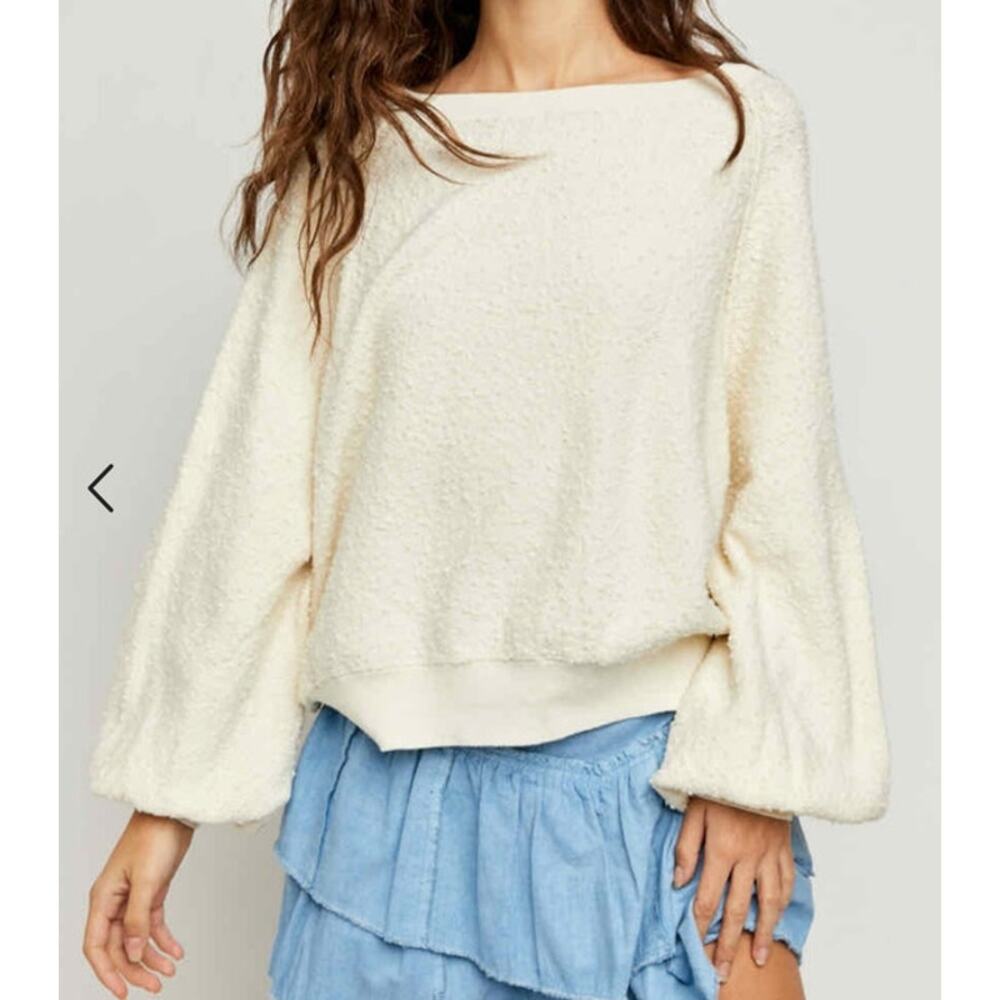 Free People Found My Friend Sweater Sz XS Ivory Terry Cloth Oversized Minimalist